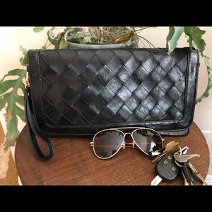 NWOT Black fold over clutch bag purse